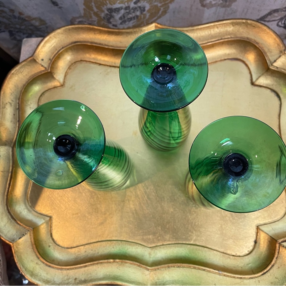 Vintage  3 Empoli Optic Drinking Glasses, Emerald Green  Optic Glass Handblown - Picture 9 of 16